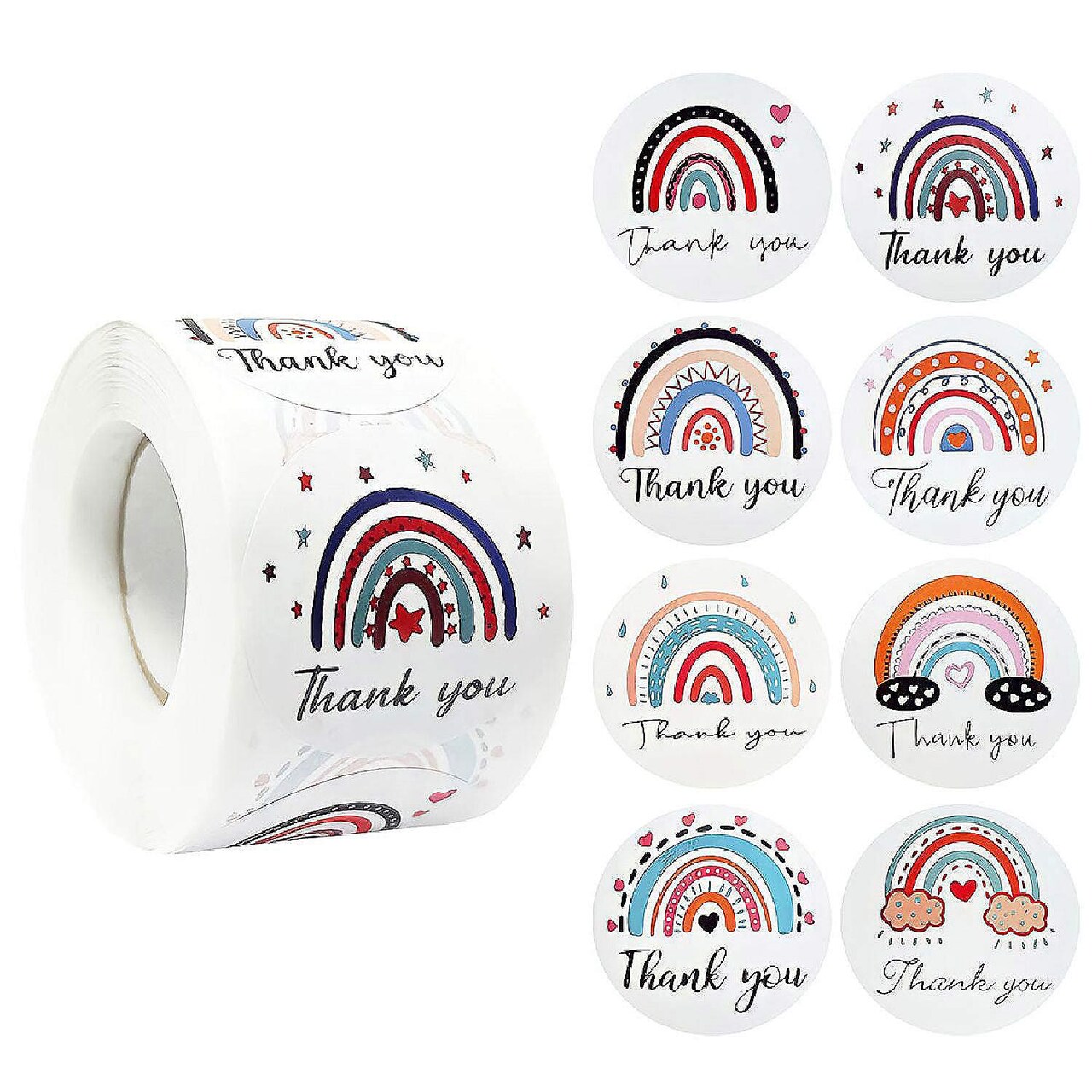 500 Pieces Wrapables Rainbow Thank You Stickers Roll 1.5 Inch